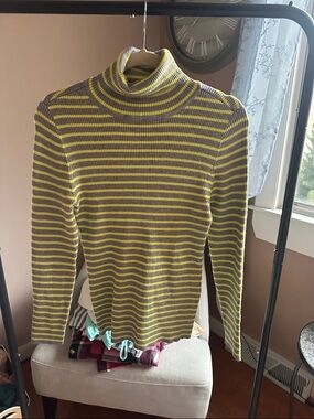 Style & Co. Yellow and Gray Striped Ribbed Turtleneck Sweater